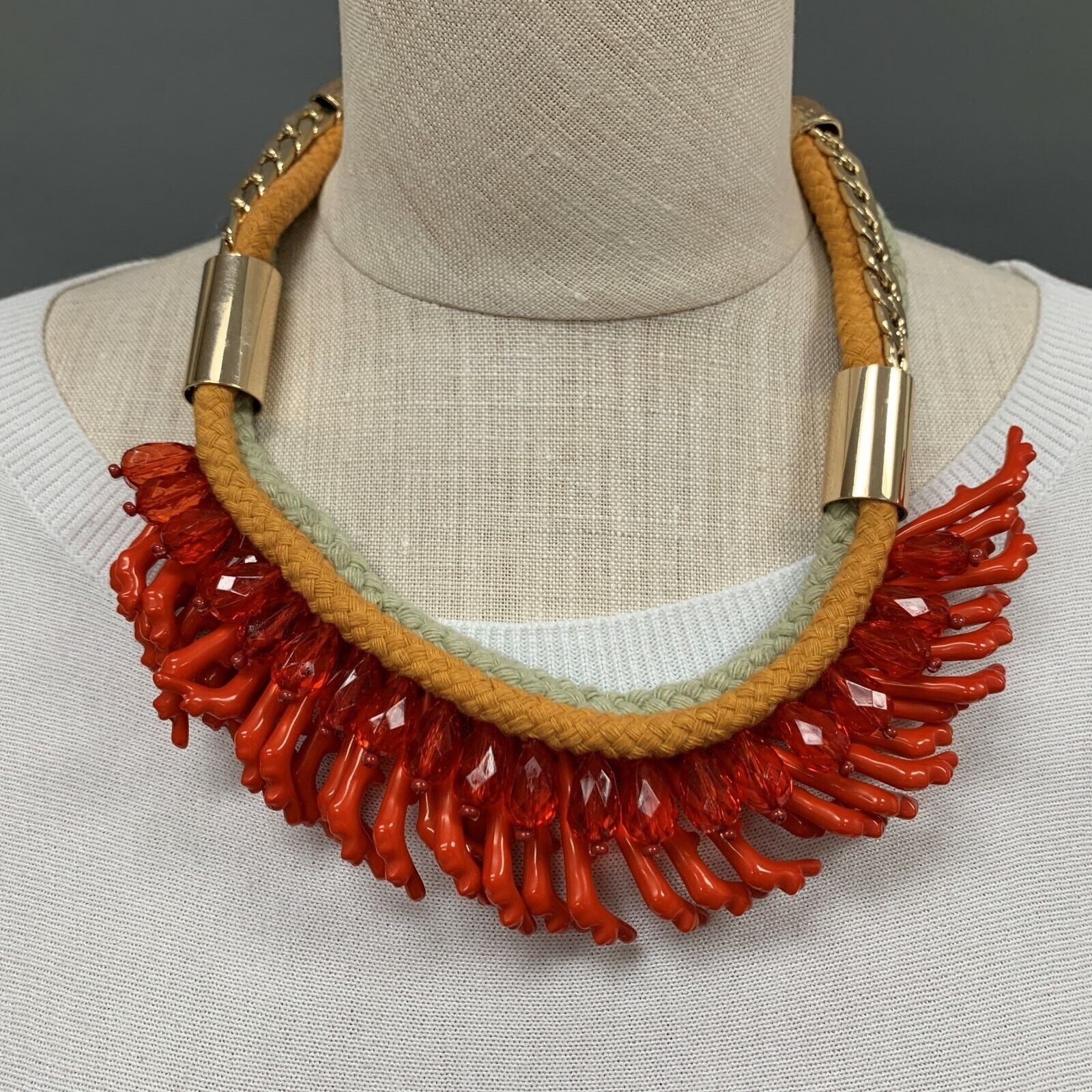 Romolo Necklace Calypso Coral Branch Red Chain Rope Nib